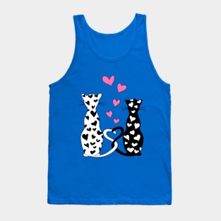 white and black cats with pink hearts Tank Top